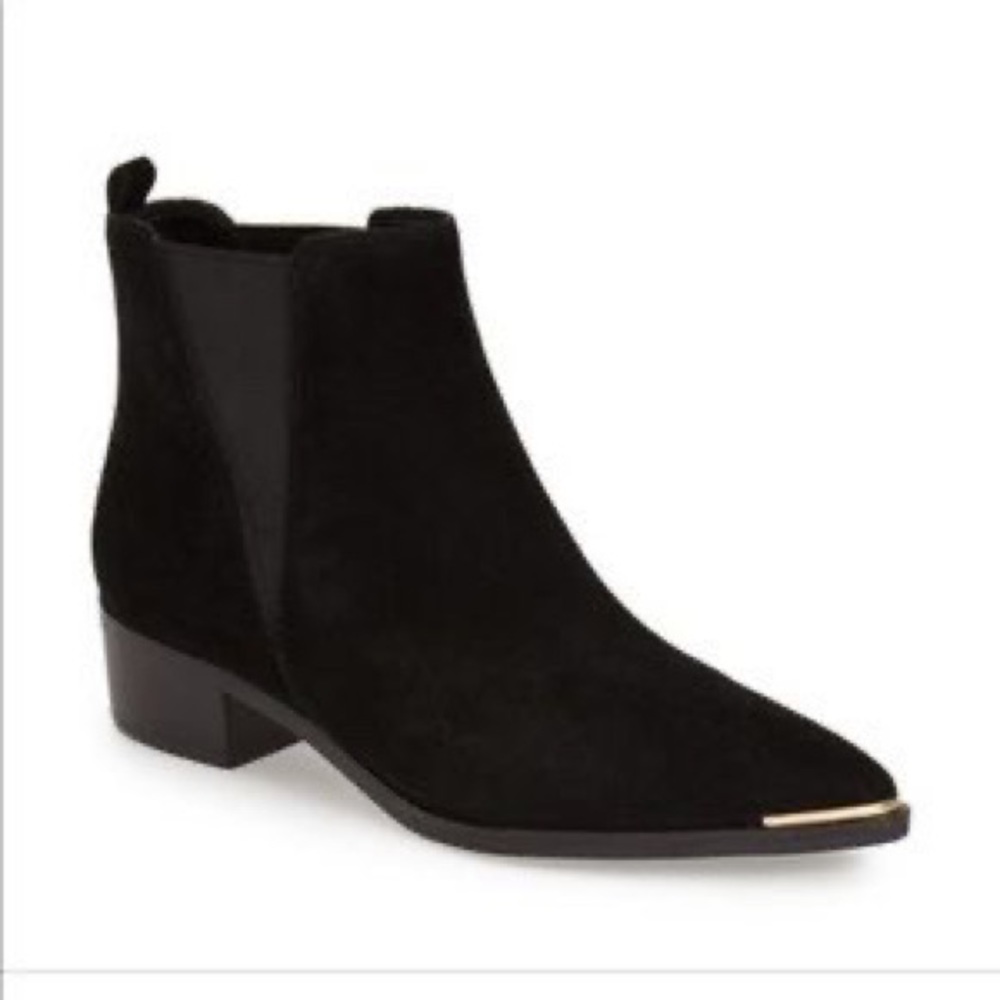 Marc Fisher Black Suede Booties with Gold Pointed Toe 6.5